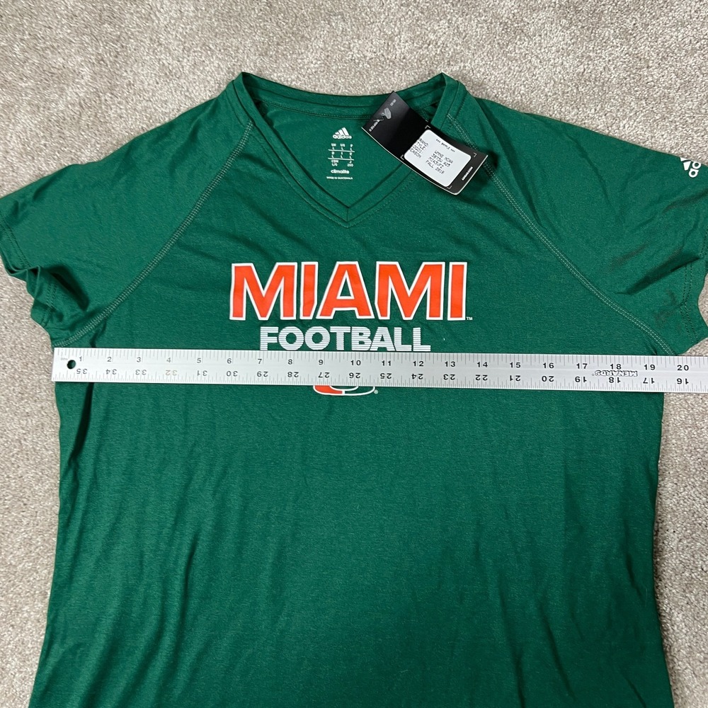 Adidas Womens L Green Graphic V-Neck Miami NCAA Climalite Football T-Shirt NWT - Picture 4 of 5